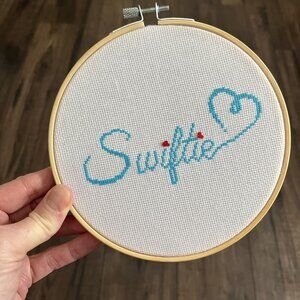 Taylor Swift - Swifty Heart - Finished Completed Counted Cross Stitch - Ready to